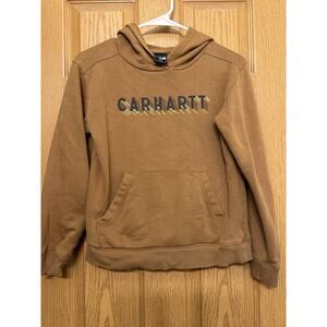 Carhartt Hoodie Sweatshirt Boys M 10/12 Brown Pullover Logo Spellout Outdoors